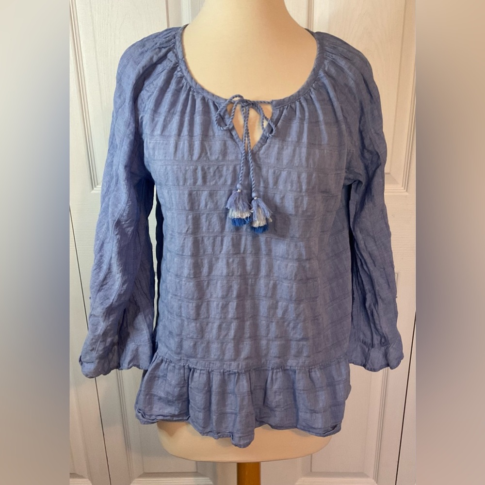 Matilda Jane Pretty Thing Chambray Blue Peasant Boho Cotton Top Size Small - Picture 2 of 5